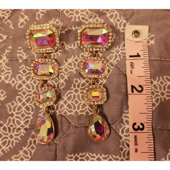 Rhinestone Irredescent Dangle Statement Earrings - Picture 3 of 3